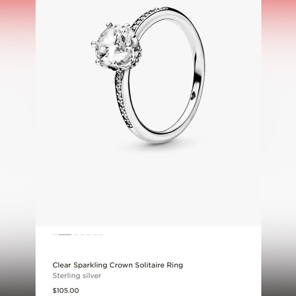 Pandora Clear Sparkling Crown Solitaire Ring Sterling Silver Size 7